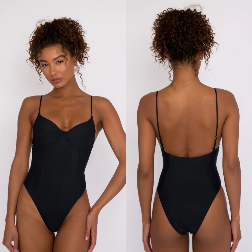 Skatie Rachel One Piece Swimsuit Bathing Suit Black Bustier Cups Small